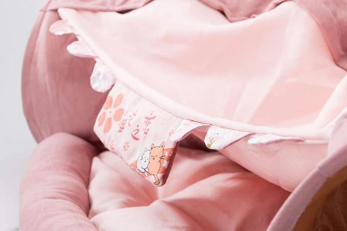 2 in 1 Cat Tunnel Bed Tube with Cushion and Plush Ball Toy Playground Crinkle Collapsible for Large Cats Kittens Kitty Puppy Small Dog Foldable Soft Pet Play Bed Indoor Outdoor- Pink Cat Tunnel Bed-PawvioPets