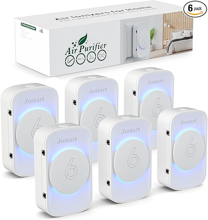 Air Ionizers for Home (6 Pack),Negative Ion Air Filter,Quiet Plug in air fresheners for Bedroom, Office, Kitchen,Garage,Portable Air Purifiers Odor, Smoke Dust, Pets, Mini Air Cleaner White-PawvioPets