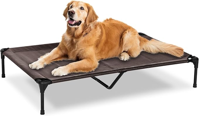 Elevated Dog Bed for Outdoor, XL Raised Dog Cot with Washable Mesh, Cooling Pet Cot Chew Proof for Outside Camping, 49"x33" Brown-PawvioPets