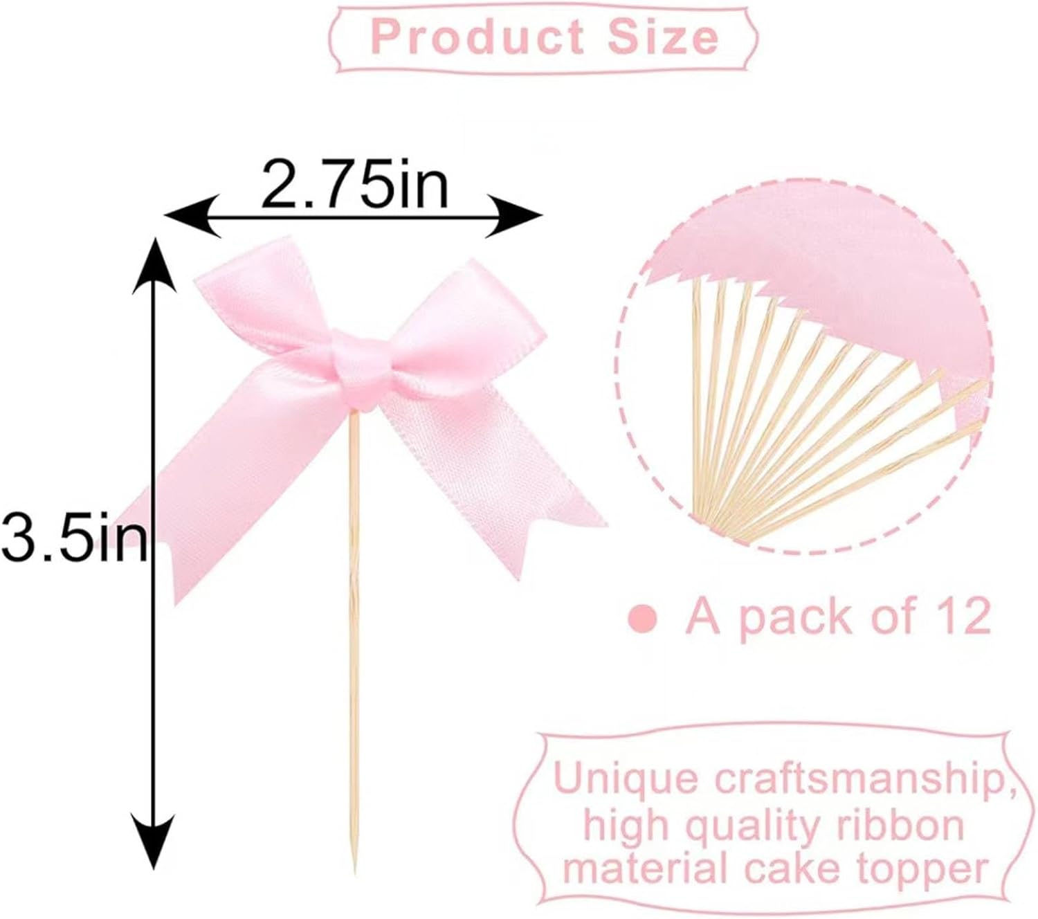 Pink Bow Cupcake Toppers,12 PCS Pink Birthday Decoration,Bow Themed Party Decorations Coquette Birthday Cake Decoration for Bachelorette Bridal Engagement Wedding Baby Shower Party Decor