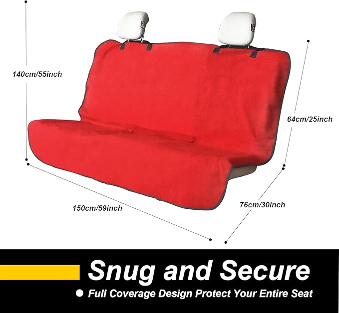 Back Seat Cover for Car Trucks Van SUV,Waterproof Rear Bench Towel Seat Covers for Dogs and Kids,Automotive Backseat Protector (Red)-PawvioPets