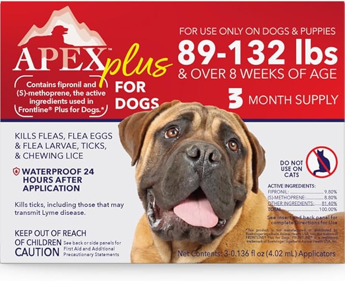 Apex Plus Flea and Tick Prevention for Dogs | X-Large (89-132 lbs) | 3-Month Supply | Dog Flea and Tick Treatment | 24-Hour Activation, Waterproof, 30-Day Protection-PawvioPets