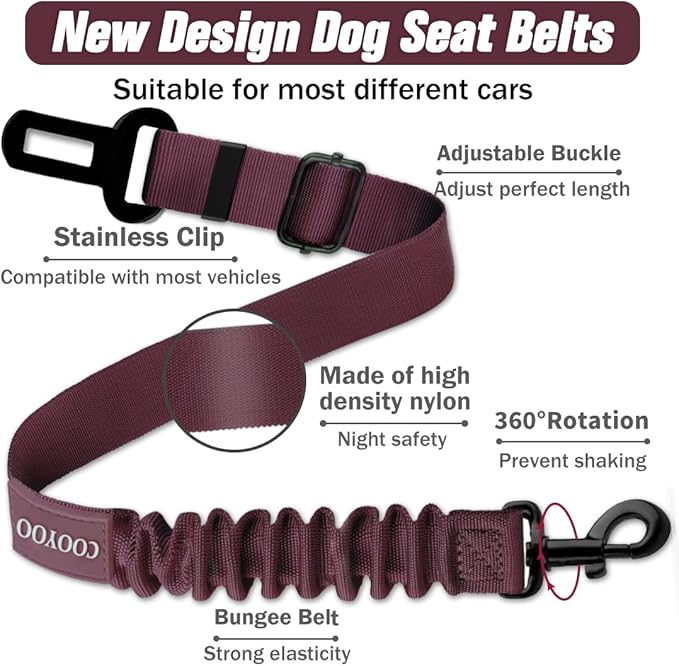COOYOO Dog Seat Belt,3 Piece Set Retractable Dog Car Adjustable Seatbelts for Vehicle Nylon Pet Safety Heavy Duty & Elastic & Durable Car Harness for Dogs-PawvioPets