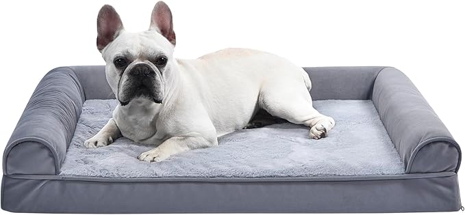 Amazon Basics Living Room Couch Dog Bed with Premium Foam, Pressure-Relief Support for Dogs up to 55lbs, Machine Washable Cover, Large Sized (36" x 27"), Grey-PawvioPets