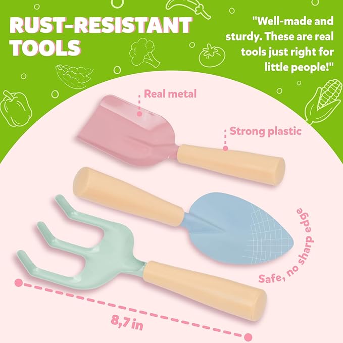 Floral Garden Kit Tools - Includes Sturdy Tote Bag, Watering Can, Gloves, Shovels, Rake, and Delightful Children's Book - Kids Garden Tool Set -Easter Gifts for Toddler Age on up-PawvioPets