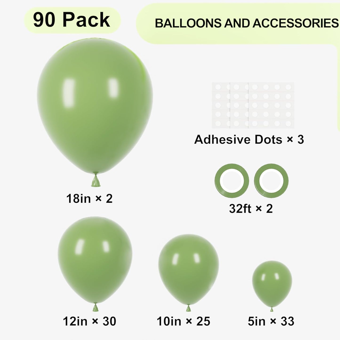 90pack Sage Green Balloons Different Size 18/12/10/5 Inch Olive Green Balloon Garland Arch Kit for Graduation, Wedding, Birthday, Bridal Shower, Baby Shower, Anniversary Party Decorations