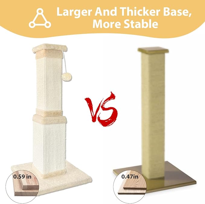 AGYM Cat Scratching Post, 32 Inch Cat Scratching Post for Large Cats, Scratching Posts for Indoor Cats Adults, Cat Scratch Post with Nature Sisal, Beige-PawvioPets