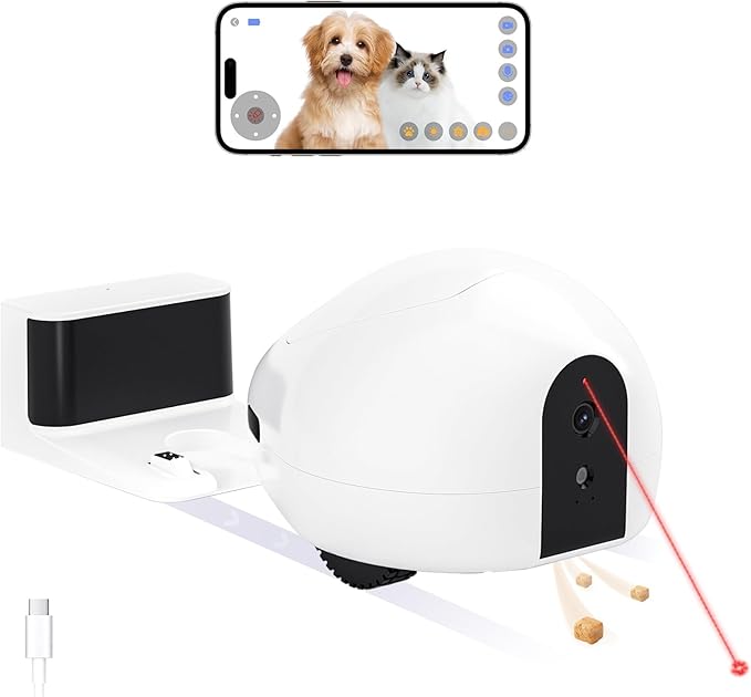 Cat Camera with Interactive Pointer Toy, Moving Robot for Dog and Cat, Mobile Pet Camera Treat Dispenser with Phone App, Auto Recharging and Night Vision, Two-Way Audio (2.4G Wi-Fi Only)-PawvioPets