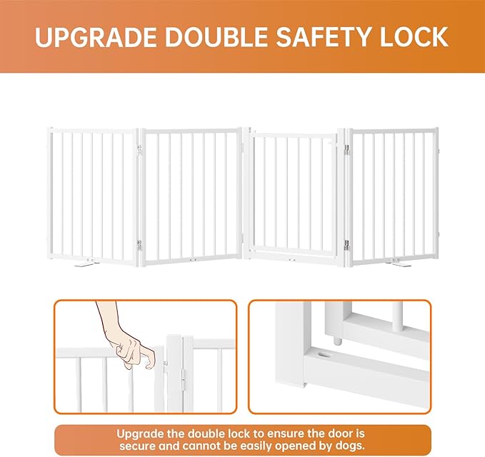Full Metal Freestanding Dog Gate with Door, 24'' Height Foldable Pet Dog Fence for Indoor & Outdoor, 4 Panels Extra Wide Free Standing SmallDog Gates for Doorways,House,Stairs,Porch,Deck,Yard-PawvioPets