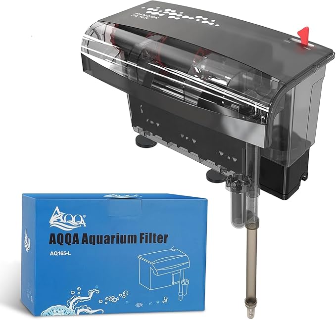 AQQA Aquarium Filter 20-50 Gallon Fish Tank Filters with Double Waterfall, Hang on Back Aquarium Filter with Bio-Wheel Power, Adjustable Flow, Quiet Efficient and Silent Operation (10W 125 GPH)-PawvioPets