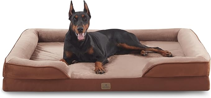Bedfolks Orthopedic Dog Bed XXL, Waterproof Dog Sofa Bed for Giant Dogs, Egg Foam Pet Couch Bed with Removable Washable Cover and Nonslip Bottom, Brown-PawvioPets