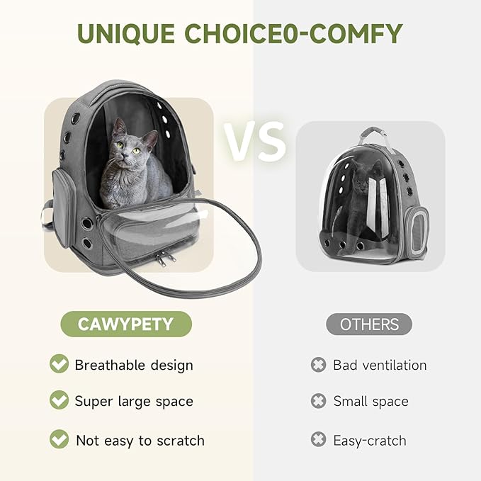 Cat Backpack Carrier, Breathable Cat Carrier Large Space Bubble Pet Backpack for Kitty Small Dog up to 12lbs, Transparent & Foldable Pet Carrier for Travel Hiking-PawvioPets