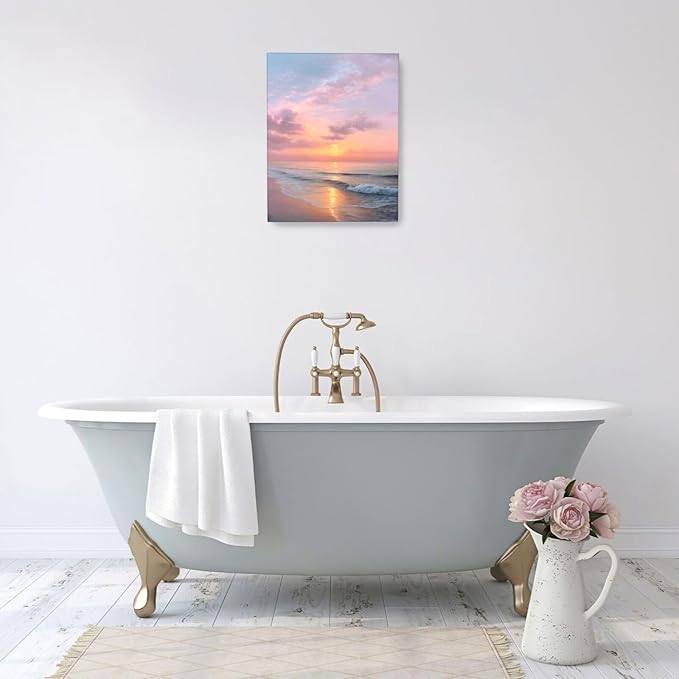 Beach Sunset Wall Art Ocean Coastal Scenery Wall Decor Seascape Picture Canvas Landscape Painting Print Framed Artwork Decorations for Living Room Office Bedroom Kitchen 16"x20"-PawvioPets