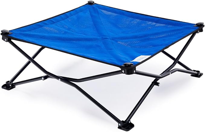 Coolaroo On-The-Go Elevated Dog Bed - Foldable Pop-Up Travel Dog Bed with Breathable, Moisture-Resistant Fabric, Carry Bag Included, Lightweight & Portable, Aquatic Blue, Medium-PawvioPets