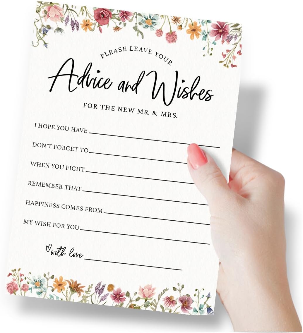 Printed Party Wedding Advice Cards – Wildflower Theme, Bridal Shower Games and Favors for Guests, Love In Bloom Floral Design, 30 Guests