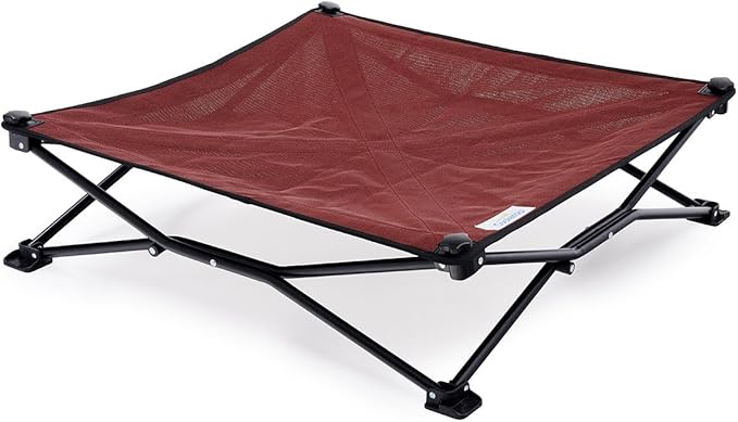 Coolaroo On-The-Go Elevated Dog Bed - Foldable Pop-Up Travel Dog Bed with Breathable, Moisture-Resistant Fabric, Carry Bag Included, Lightweight & Portable, Brick, Medium-PawvioPets