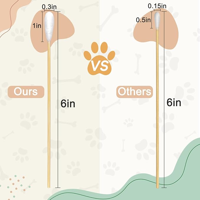 200-Pack of Long, Large Dog Ear Swabs with Bamboo Sticks: Perfect for Dog Ear Cleaning and Infection Treatment. Gentle, Effective, and Eco - Friendly for Pet Hygiene-PawvioPets
