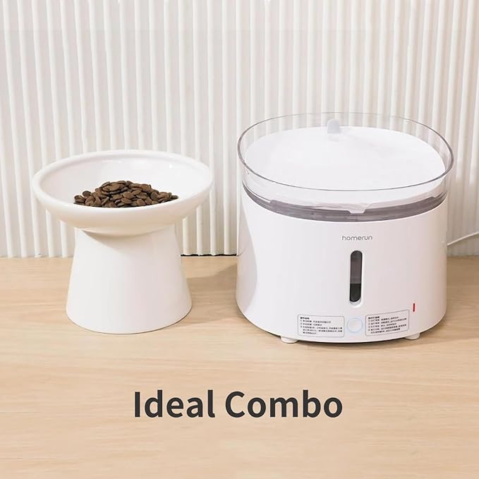 Extra Wide Elevated Ceramic Cat Bowl, 6.2" Shallow Dish for Whisker Fatigue Relief, 5" Height for Easy Feeding, Durable Raised Cat Food Bowls, Pack of 2, White-PawvioPets