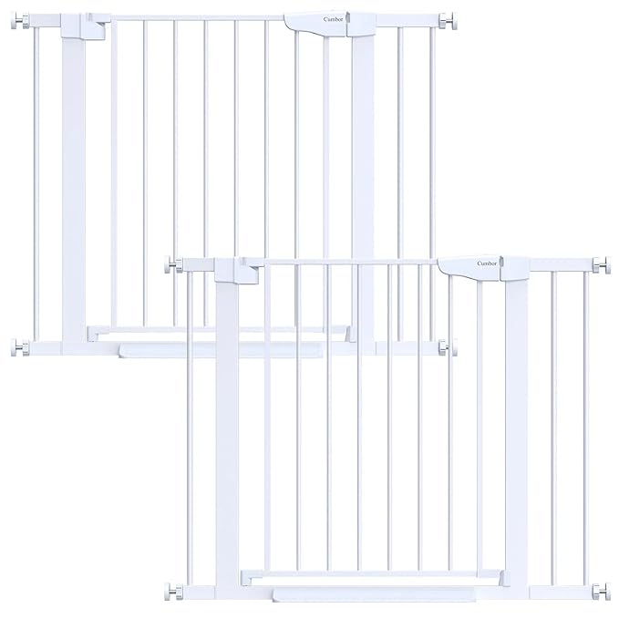 Cumbor 2 Pack 29.7-40.6" Baby Gate for Stairs, Mom's Choice Awards Winner-Dog Gate for Doorways, Pressure Mounted Self Closing Pet Gates for Dogs Indoor, Safety Child Gate with Easy Walk Thru Door-PawvioPets