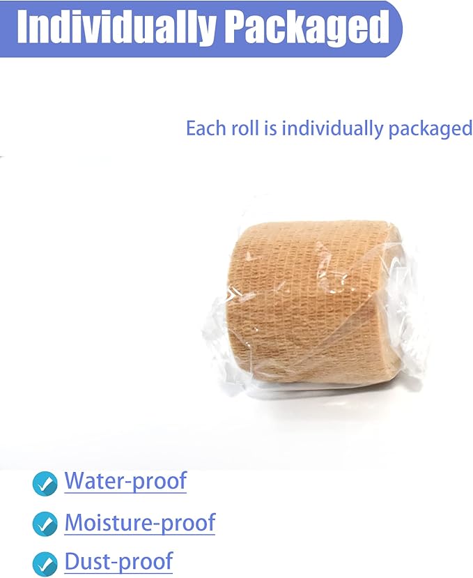 9 Pack 2" x 5 Yards Self Adhesive Bandage Wrap Self Stick Wrap for Ankle, Wrist, Finger, Sports, Breathable Cohesive Vet Tape for Pets (Skin Color)-PawvioPets