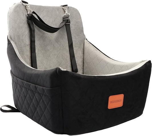Dog Car Seat for Medium Sized Dog,Pet Travel Car Bed with Seat Belt Channle,Fully Detachable and Washable Car Dog Seat with Adjustable Straps,3 Straps Easy to Install (Black/Grey)-PawvioPets