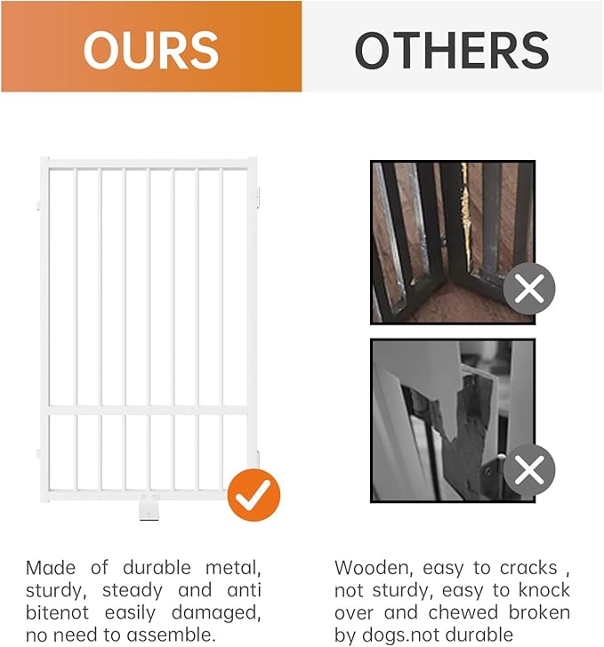 Full Metal Freestanding Dog Gate with Door, 32''Height Foldable Pet Dog Fence for Indoor & Outdoor, 6 Panels Extra Wide Free Standing TallDog Gates for Doorways,House,Stairs,Porch,Deck,Yard-PawvioPets