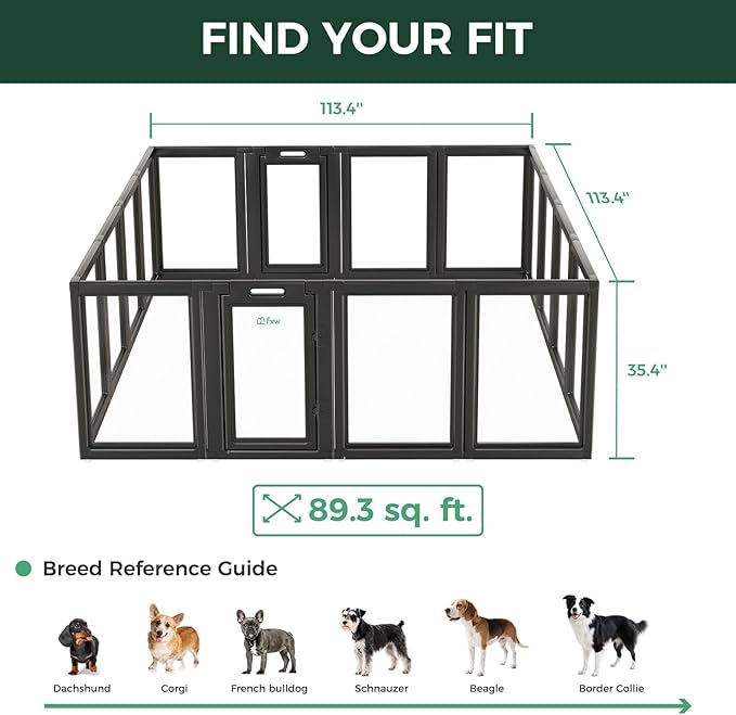 FXW AuraSpace Acrylic Indoor Unleashed Dog Playpen for Medium Dogs, 35 Inch, 16 Panels, Black-PawvioPets