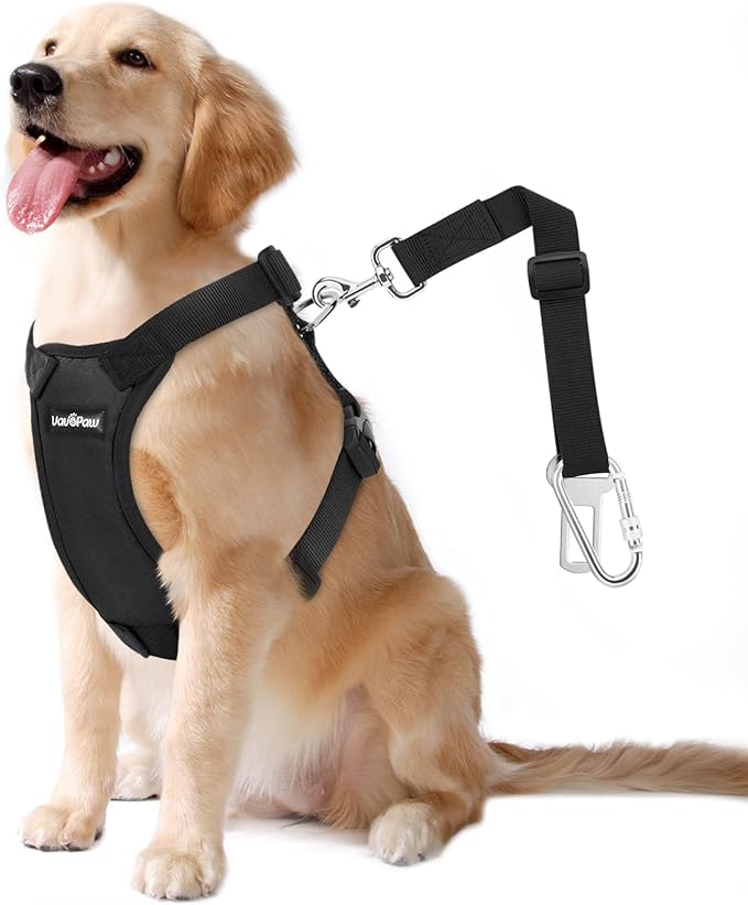 Dog Seat Belt, Safety Vest Dog Car Harness with Adjustable Buckle Dog Seat Belt for Vehicle Nylon Pet Safety Seat Belts Heavy Duty(XXL, Black)-PawvioPets