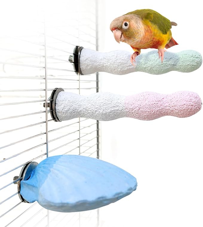 Bird Perches for Cage, Abrasive Surface High Calcium Mineral Parrot Perch Stand - Bird Nail File for Claw & Beak Health, Colorful Ceramic Bird Cage Accessories (Green, Coral)-PawvioPets