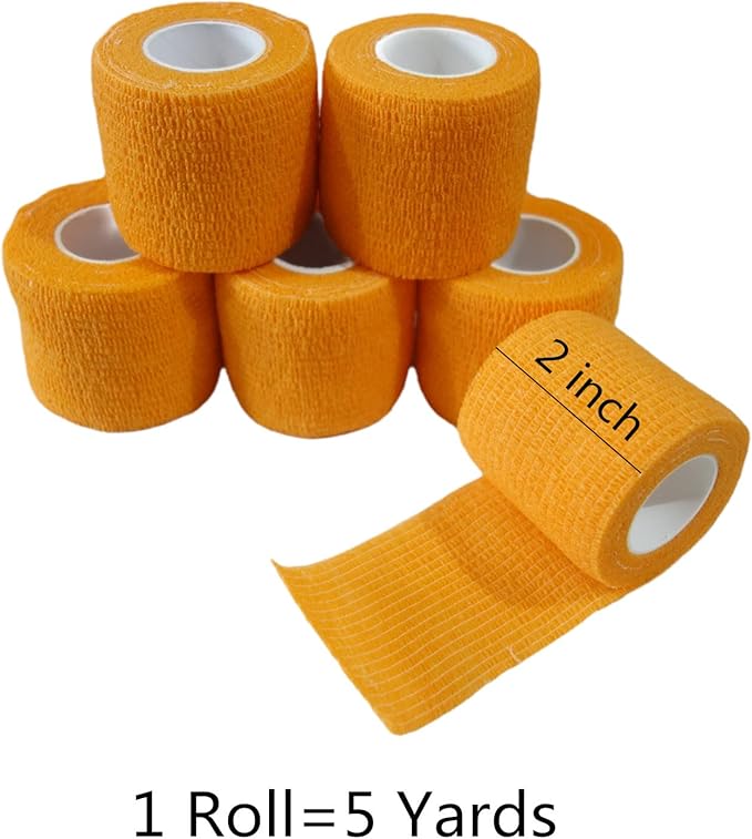 6 Pack 2" x 5 Yards Self Adhesive Bandage Wrap Breathable Cohesive Vet Wrap for Pets, Elastic Self-Adherent Tape for Sports, Wrist, Ankle (Orange)-PawvioPets