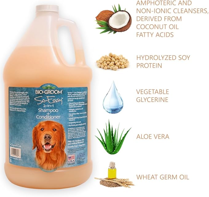 Bio-Groom So Easy 2 in 1 Shampoo & Conditioner - Dog & Puppy Shampoo and Conditioner Gallon, Detangling Dog Wash, Bulk Size for Grooming, Soap Free, 12:1 Concentration - Tropical Fruit Scent, 1 Gallon-PawvioPets
