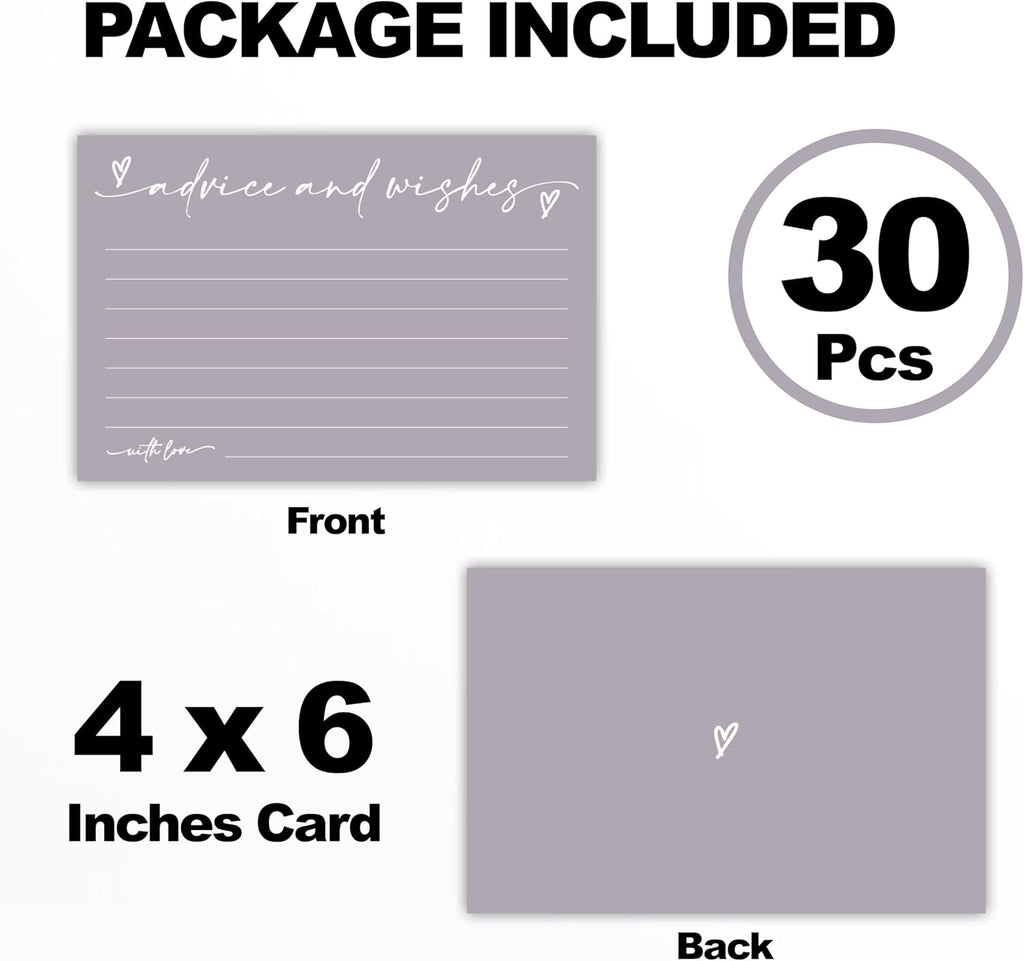 30 Advice & Wishes Cards - Pale Purple - Double Sided Fill-In Advice Cards For Bridal, Wedding, Graduate Party, Mr & Mrs, Retirement, Baby Shower, Party Favor & Supplies - B05