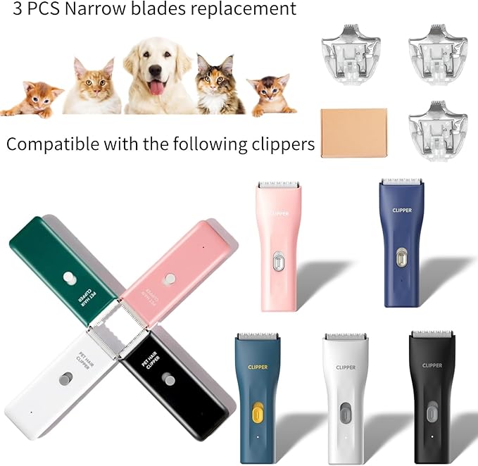 3 PCS Narrow Size Replaceable Ceramic Blades Set Pet Hair Clipper,Cat Dog Common Use Clipper Blade(#AP005)-PawvioPets