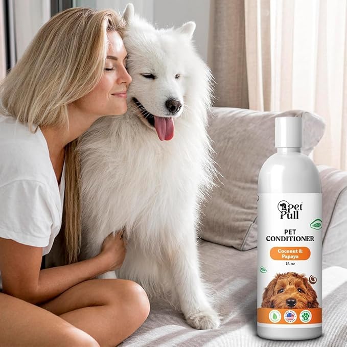 Dog Conditioner Puppy Essentials - Moisturizing Conditioner for Dogs with Coconut and Papaya Scent - Plant Based Dog Bath Supplies Detangle and Revive Pet's Coat - Made in USA (16 Oz)-PawvioPets
