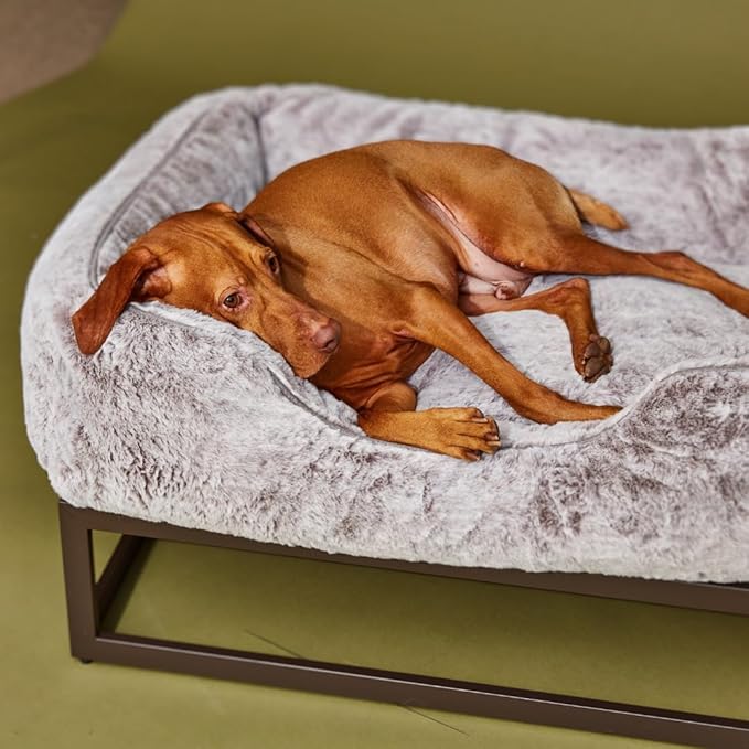 FUZI Luxury Aesthetic Dog Bed for Medium Dogs with Washable Cover, Pet Couch, Pet Bed with Sides, Non-Slip Bottom, Soft and Durable Calming Dog Bed, Faux Rabbit Fur, Medium 31.75x23.6x9.5 Light Grey-PawvioPets