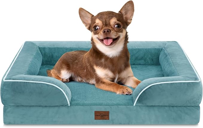 Comfort Expression Small Dog Beds Waterproof Orthopedic Foam Dog Sofa Beds for Small Dogs Comfy Pet Bed with Washable Removable Cover & Non-Slip Bottom(X-Small,Washed Blue)-PawvioPets
