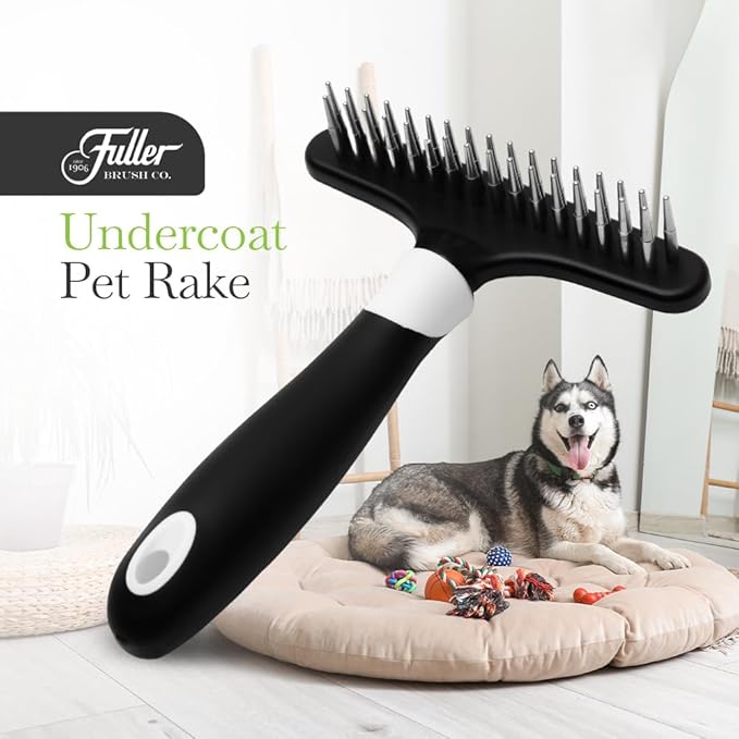 Fuller Brush Undercoat Pet Rake - 33 Sturdy Tapered Steel Pins Inset into Polypropylene Head - Ergonomically Designed Rubberized Handle - Reduce Tangles, Remove Loose Undercoat for Shed-Free Groom-PawvioPets