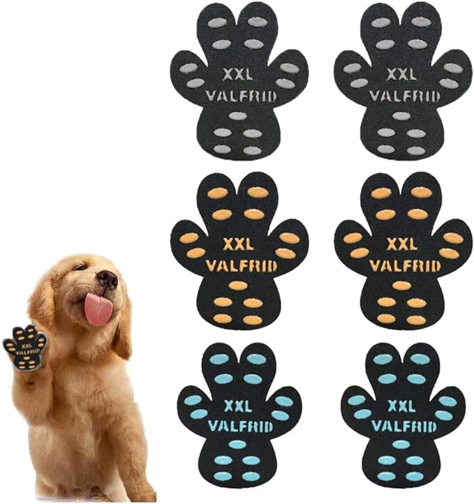 Dog Paw Pads Anti-Slip Paw Protector,15 Sets-60 Pads Keeps Dogs from Slipping On Hardwood Floors,Dog Shoes for Hot Pavement, for Senior Dogs and Weak Paws Multicolor XXL-PawvioPets