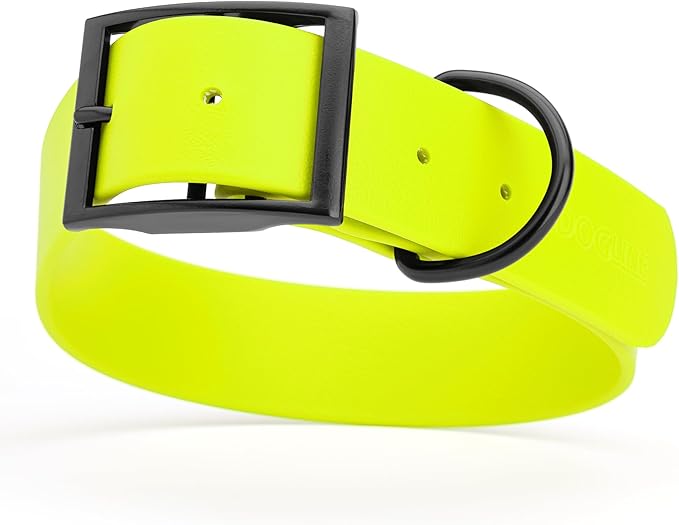 Dogline Biothane Waterproof Dog Collar Strong Coated Nylon Webbing with Black Hardware Odor- Proof for Easy Care Easy to Clean High Performance Fits Small Medium or Large Dogs, Safety Yellow-PawvioPets