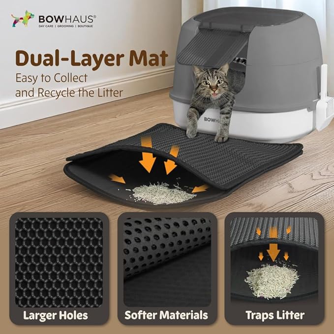 Detachable Cat Litter Box with Lid, 3-in-1 Cat Toilet of Cats, Large Space Anti-Leakage Cat Litter Box with Scoop, Cat Mat & Odor Fitter, Dark Grey-PawvioPets