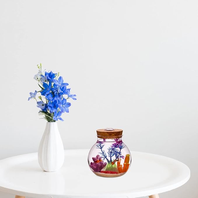 Fish Bowl with LED Light - Small Betta Fish Tank with LED Lighting and Lid Glass Fish Bowl Small Aquarium Glass Terrarium Container Bottle for DIY Landscape, Home Decor-PawvioPets