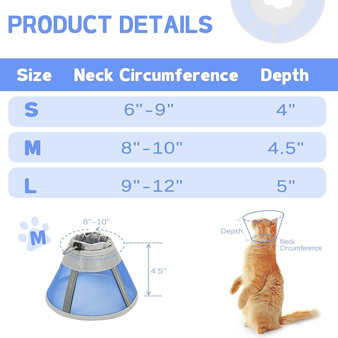 Cat Cone Collar Soft, Cat Recovery Collar for Large Medium Small Cats Kittens, Kitten Cone Alternative After Surgery-PawvioPets