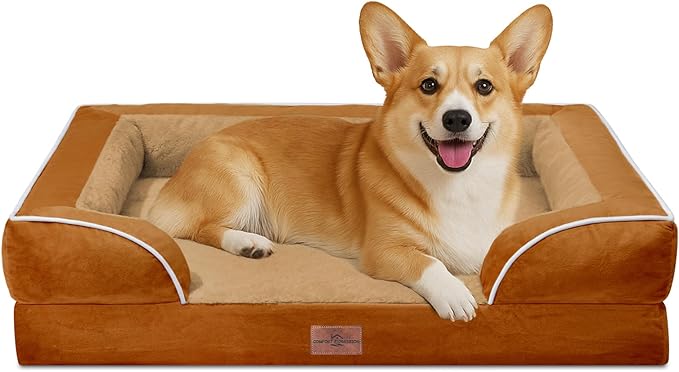 Comfort Expression Medium Dog Beds Waterproof Orthopedic Foam Dog Sofa Beds for Medium Large Dogs Comfy Pet Bed with Washable Removable Cover & Non-Slip Bottom(Medium,Caramel)-PawvioPets