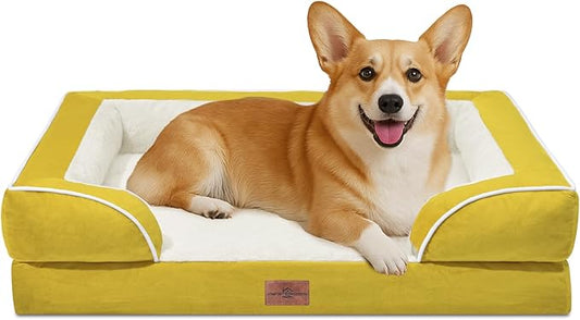 Comfort Expression Medium Dog Beds Waterproof Orthopedic Foam Dog Sofa Beds for Medium Large Dogs Comfy Pet Bed with Washable Removable Cover & Non-Slip Bottom(Medium,Spicy Mustard)-PawvioPets