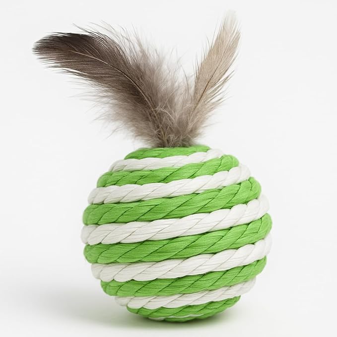 Ball for cat with Feathers - Balls for Cats– Natural Toy for Indoor Cats – Eco-Friendly, Durable, Interactive Play Balls for Kittens – Pet-Safe Chew & Scratch Toys (Green)-PawvioPets