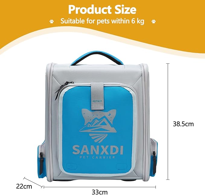 Expandable Pet Backpack, Cat Backpack with Breathable Mesh, Collapsible Soft Cat Travel Bag for Outdoor Hiking, Large Space Dog Backpack(Blue)-PawvioPets