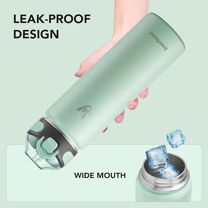 Enerbone 24 oz Insulated Water Bottle, Stainless Steel Bottle with Carrying Strap, Double-Wall Vacuum Insulation Design, Leakproof Sports Bottle with Straw, Keep Drinks Cold or Hot for Hours-PawvioPets