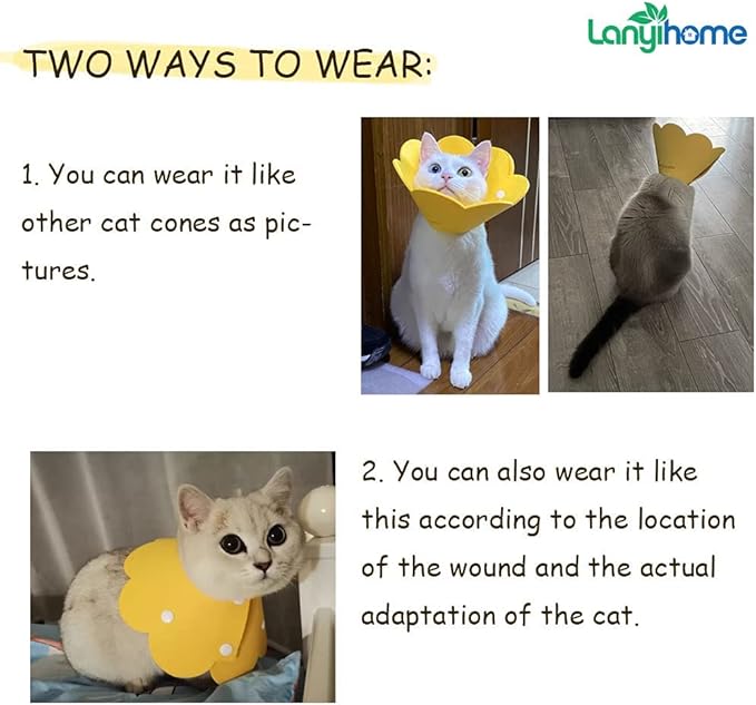 Adjustable Cat Recovery Collar - Cute Flower Neck Cat Cones After Surgery, Set of 2 Cat E Collar, Surgery Recovery Elizabethan Collars for Kitten and Cats S Size (2 pcs)-PawvioPets