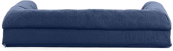 Furhaven Cooling Gel Dog Bed for Medium/Small Dogs w/ Removable Bolsters & Washable Cover, For Dogs Up to 35 lbs - Quilted Sofa - Navy (Blue), Medium-PawvioPets