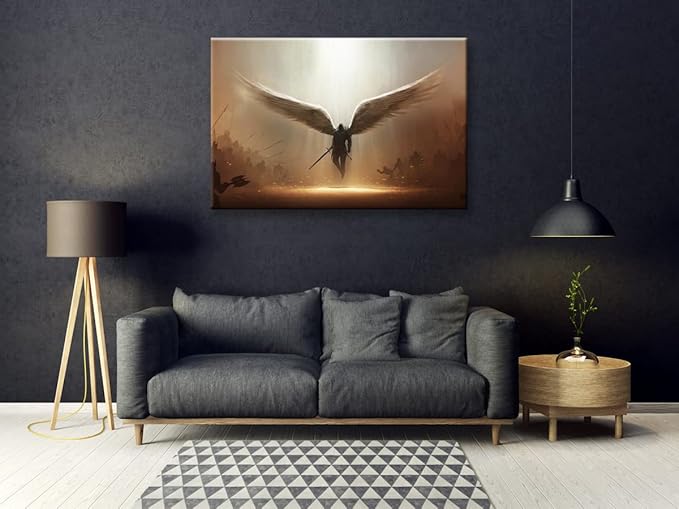 Fantasy Angel Stretched Canvas Wall Art for Living Room Bedroom Home Decoration,Abstract Anime Picture Print Painting Decor Artwork,Mysterious Wing Man Gallery Wrapped Gift,Inner Frame (32x48 Inches)-PawvioPets